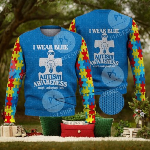 I Wear Blue For Autism Awareness 3D Full Print Ugly Sweater Christmas Gift Sweater