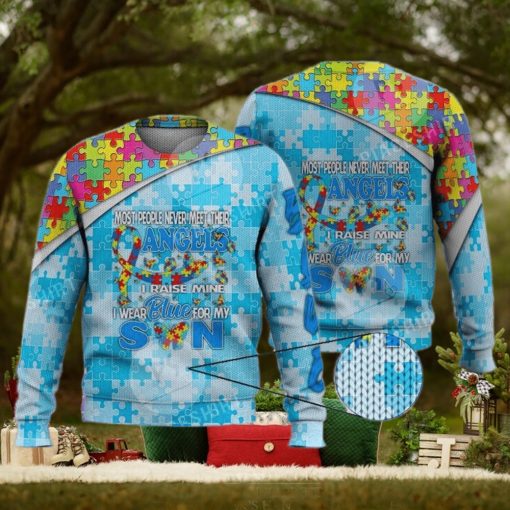 I Wear Blue For My Son Autism Awareness 3D Full Print Ugly Sweater Christmas Gift Sweater