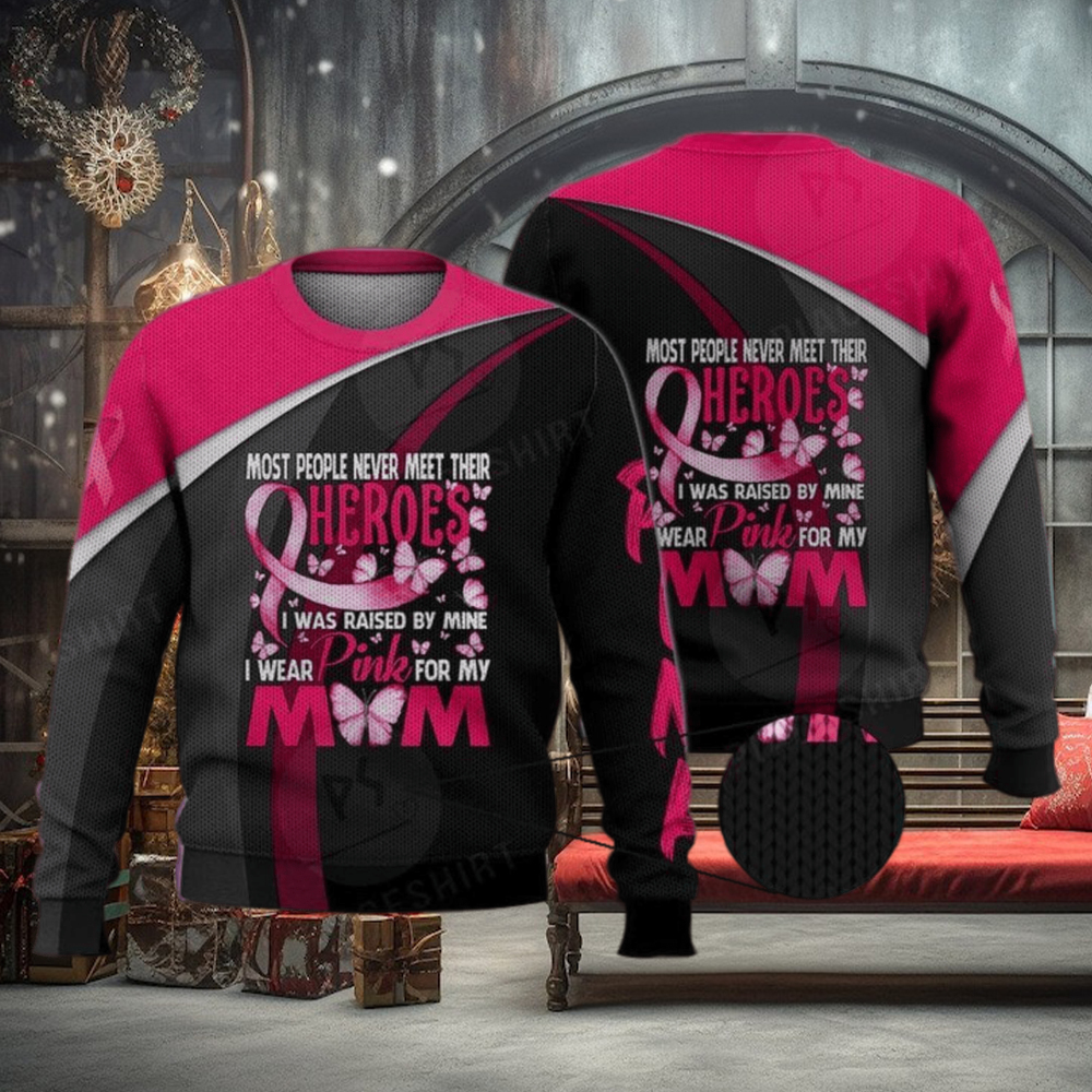 I Wear Pink For My Mom 3D Full Print Ugly Sweater Christmas Gift Sweater I Wear Pink For My Mom 3D Full Print Ugly Sweater Christmas Gift Sweater