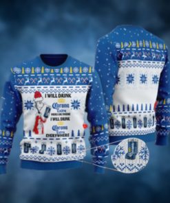 I Will Drink Corona Extra Everywhere Christmas Ugly Sweater