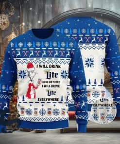 I Will Drink Miller Lite Here Or There Christmas Ugly Sweater, Christmas Gift Apparel, Merry Ugly Christmas Sweater