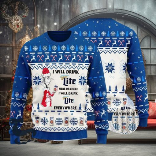I Will Drink Miller Lite Here Or There Christmas Ugly Sweater, Christmas Gift Apparel, Merry Ugly Christmas Sweater