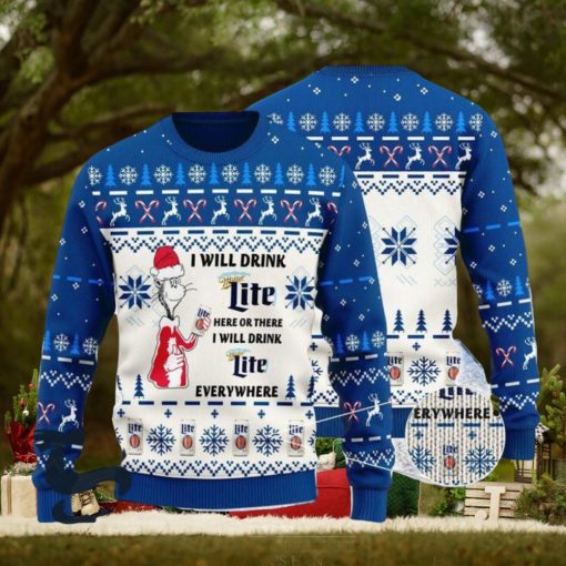 I Will Drink Miller Lite Here Or There Christmas Ugly Sweater, Christmas Gift Apparel, Merry Ugly Christmas Sweater