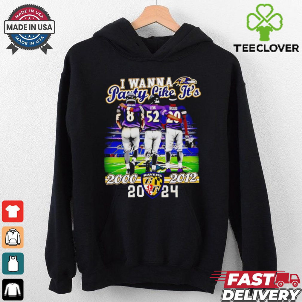 I wanna party like it’s 2012 and 2000 Baltimore Ravens 2024 signatures shirt I wanna party like it’s 2012 and 2000 Baltimore Ravens 2024 signatures shirt
