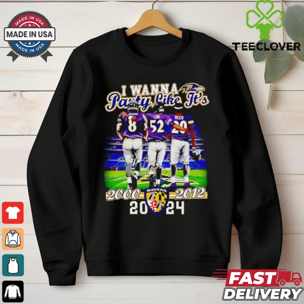 I wanna party like it’s 2012 and 2000 Baltimore Ravens 2024 signatures shirt I wanna party like it’s 2012 and 2000 Baltimore Ravens 2024 signatures shirt