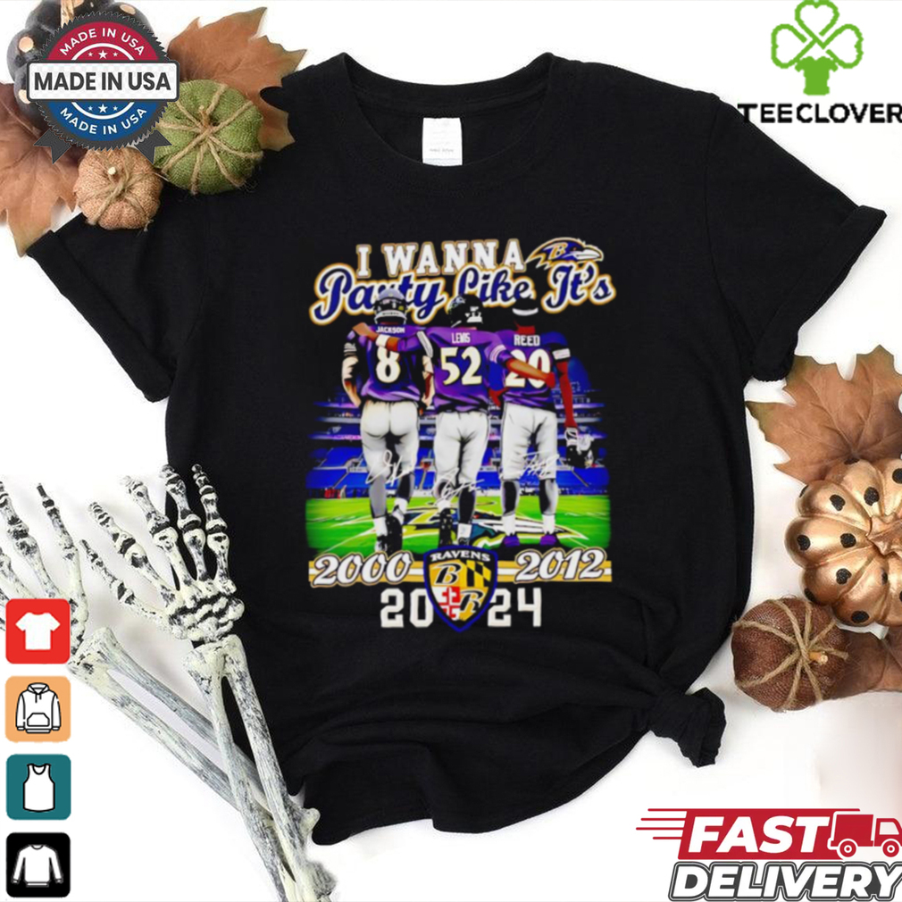 I wanna party like it’s 2012 and 2000 Baltimore Ravens 2024 signatures shirt I wanna party like it’s 2012 and 2000 Baltimore Ravens 2024 signatures shirt