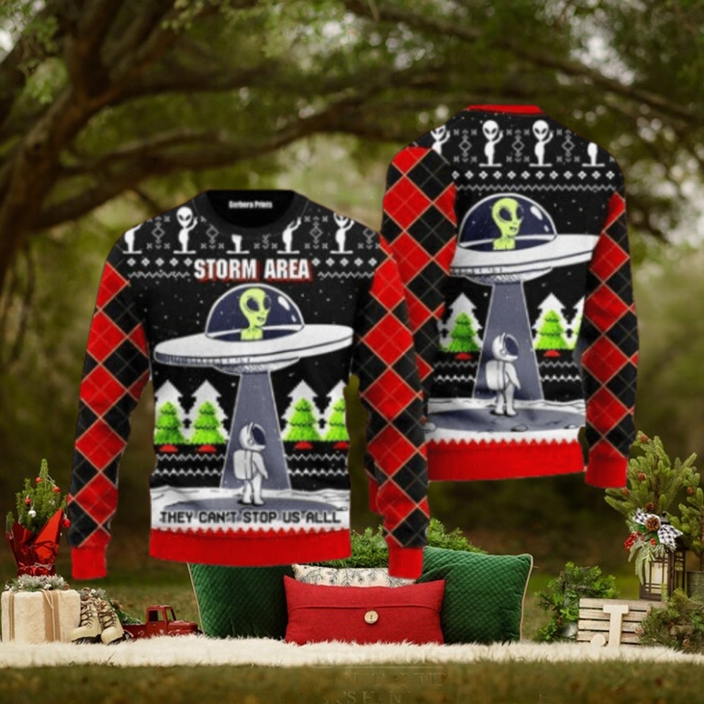 Alien Stop Area Ugly Christmas Sweater For Men & Women Alien Stop Area Ugly Christmas Sweater For Men & Women