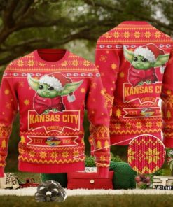 Kansas City Chiefs Cute Baby Yoda Grogu Ugly Christmas Sweater