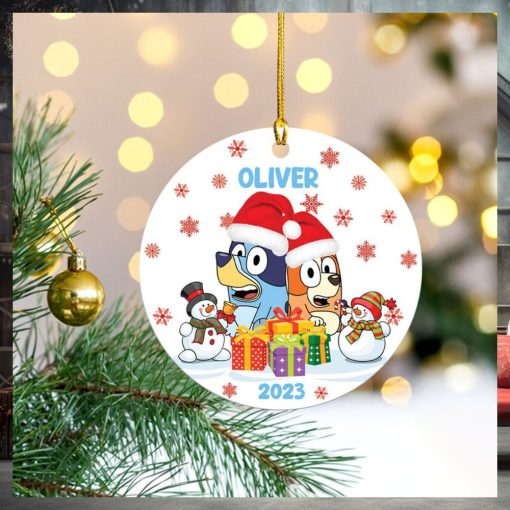 Family Bluey Christmas Ceramic Ornament 2023, Gift For Family Christmas