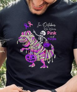 October We Wear Pink And Purple Brest Cancer Domestic Violence T Shirt Classic Shirt Shirt SLUp72