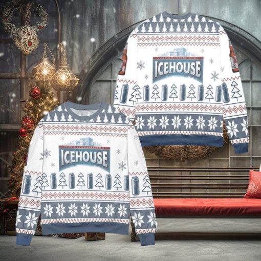 Ice House Logo Christmas Pattern Ugly Christmas Sweater – White Blue