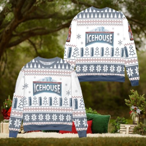 Ice House Logo Christmas Pattern Ugly Christmas Sweater – White Blue