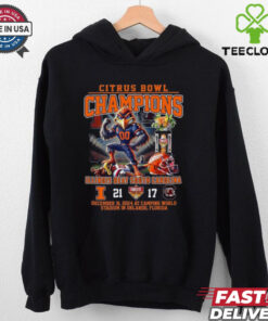 Illinois Fighting Illini Beat South Carolina 21-17 Citrus Bowl Champions Dec 31, 2024 T-shirt, featuring mascot design, unisex fit, Illinois football fan gear, Citrus Bowl championship shirt.