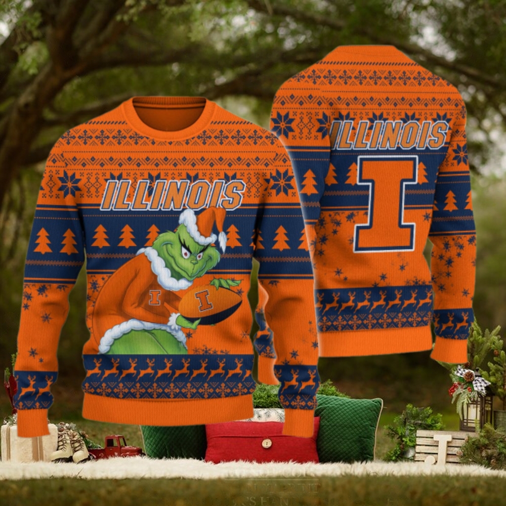 Illinois Fighting Illini Grinch Ugly Christmas Sweater Illinois Fighting Illini Grinch Ugly Christmas Sweater