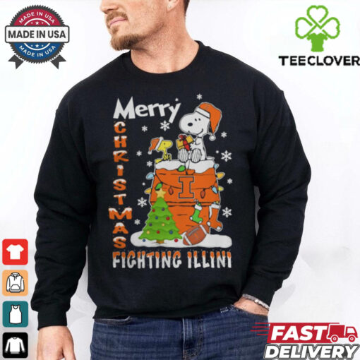 Illinois Fighting Illini Snoopy And Woodstock Merry Christmas Shirt