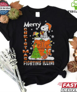 Illinois Fighting Illini Snoopy And Woodstock Merry Christmas Shirt