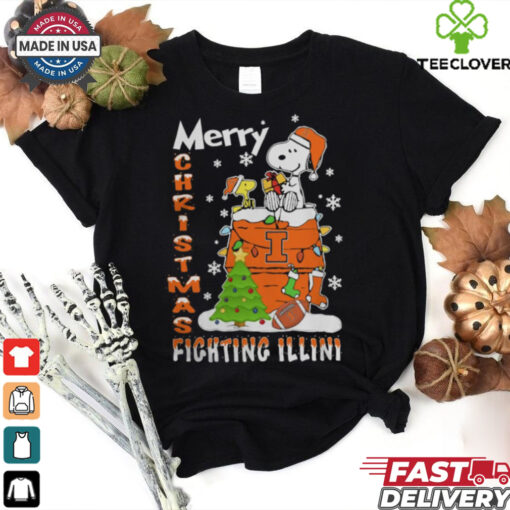 Illinois Fighting Illini Snoopy And Woodstock Merry Christmas Shirt