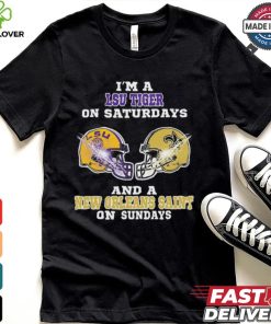 I’m A LSU Tigers On Saturdays And A New Orleans Saints On Sundays Helmet Shirt 2 I’m A LSU Tigers On Saturdays And A New Orleans Saints On Sundays Helmet Shirt