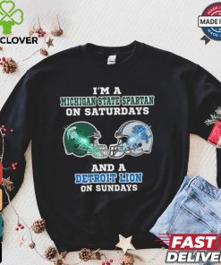 I’m A Michigan State Spartan On Saturdays And A Detroit Lion On Sundays Helmet Shirt 1 I’m A Michigan State Spartan On Saturdays And A Detroit Lion On Sundays Helmet Shirt