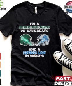 I’m A Michigan State Spartan On Saturdays And A Detroit Lion On Sundays Helmet Shirt 2 I’m A Michigan State Spartan On Saturdays And A Detroit Lion On Sundays Helmet Shirt