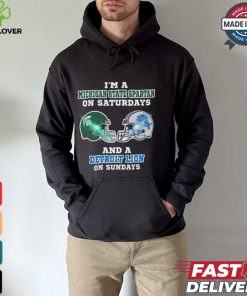 I’m A Michigan State Spartan On Saturdays And A Detroit Lion On Sundays Helmet Shirt 3 I’m A Michigan State Spartan On Saturdays And A Detroit Lion On Sundays Helmet Shirt