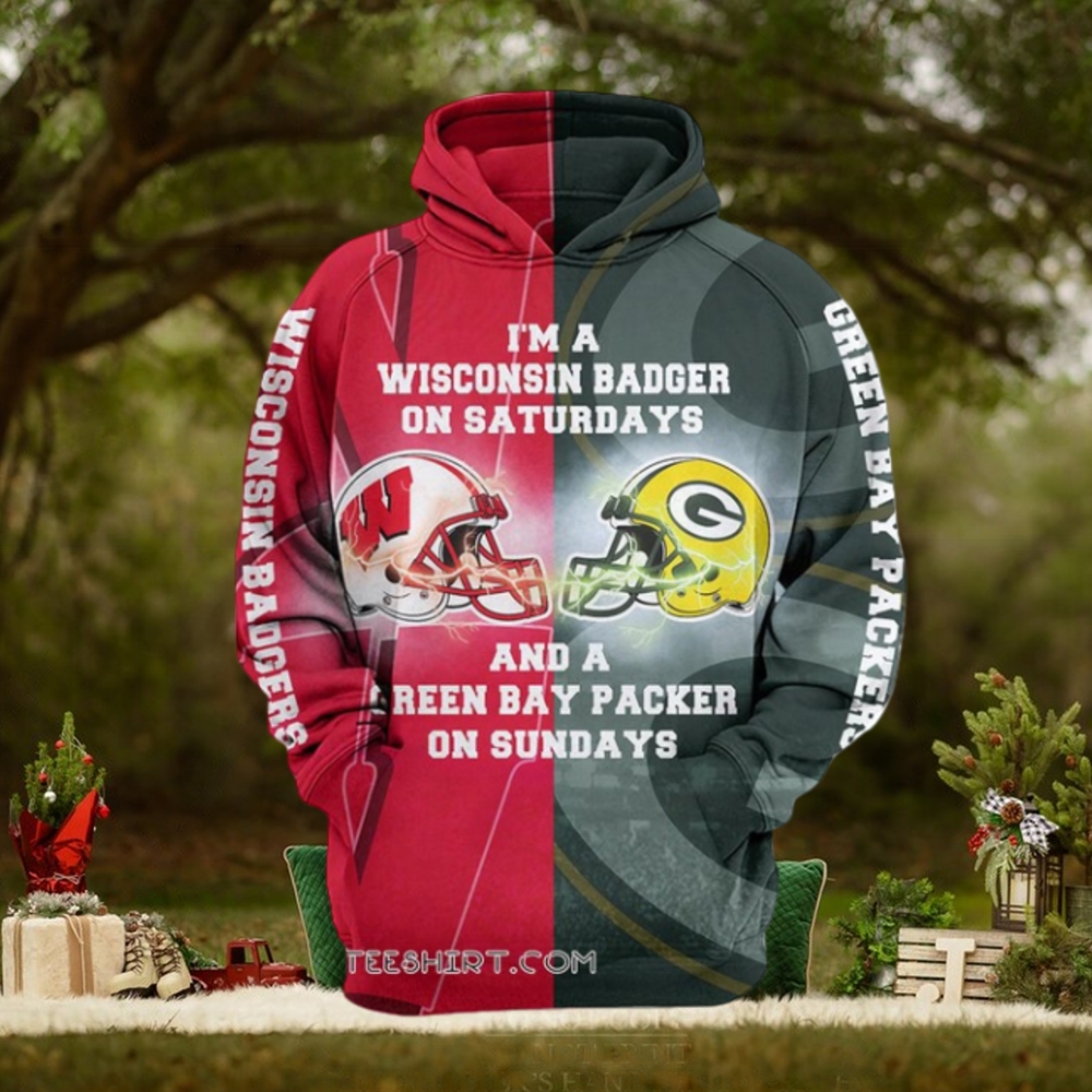 I’m A Wisconsin Badgers On Saturdays And A Green Bay Packers On Sundays 3D Hoodie