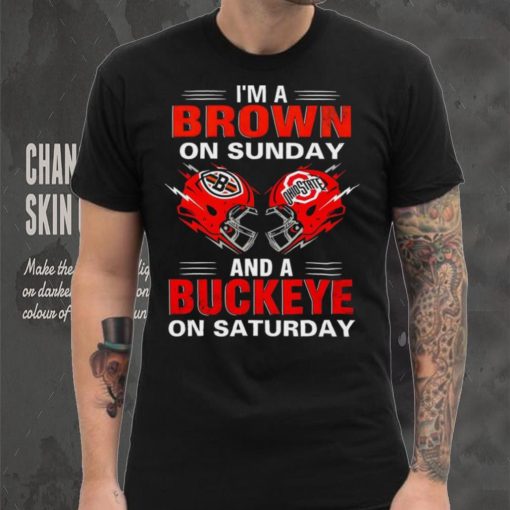 I’m a Brown on sunday and a Buckeye on saturday Cleveland Browns vs Ohio State Buckeyes helmet hoodie, sweater, longsleeve, shirt v-neck, t-shirt