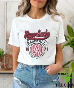 Image One Men's Arkansas Razorbacks Ivory Baseball Logo T Shirt