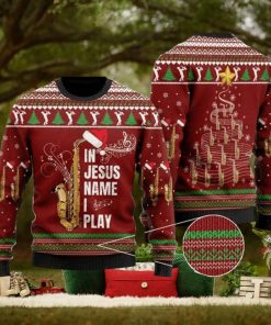 In Jesus Name I Play For Saxophone Lovers Ugly Christmas Sweater