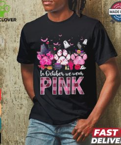 In October We Wear P.I.N.K Breast Cancer Halloween Dog Paws Shirt
