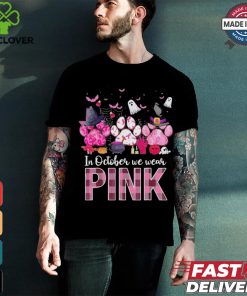 In October We Wear P.I.N.K Breast Cancer Halloween Dog Paws Shirt