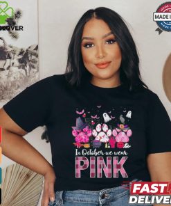 In October We Wear P.I.N.K Breast Cancer Halloween Dog Paws Shirt