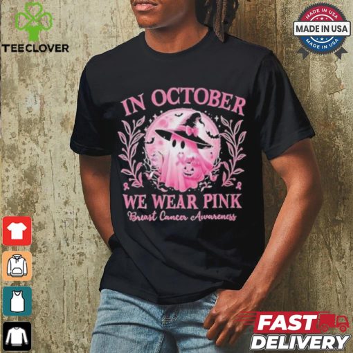 In October We Wear Pink Breast Cancer Awareness Halloween Ghost 2024 Shirt