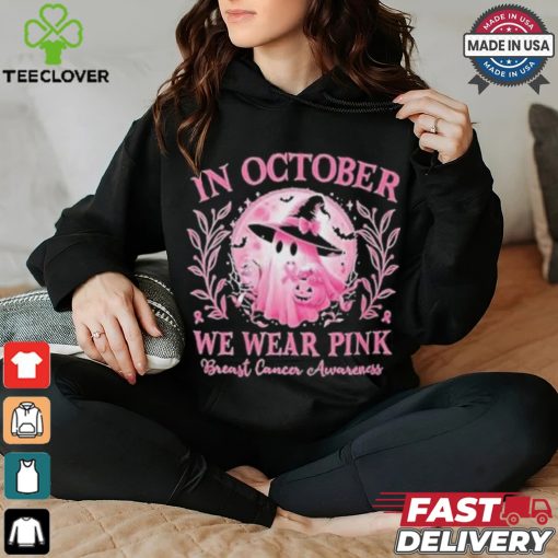 In October We Wear Pink Breast Cancer Awareness Halloween Ghost 2024 Shirt