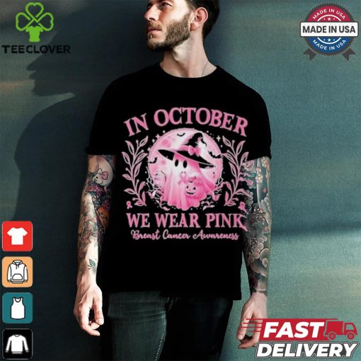 In October We Wear Pink Breast Cancer Awareness Halloween Ghost 2024 Shirt