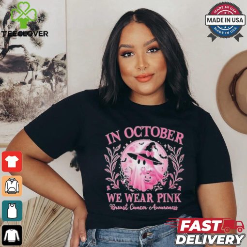 In October We Wear Pink Breast Cancer Awareness Halloween Ghost 2024 Shirt