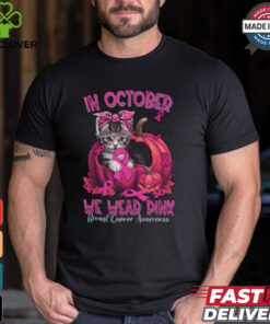 In October We Wear Pink Breast Cancer Awareness Shirt, Cute Pink Ribbon Cat Tee 2 In October We Wear Pink Breast Cancer Awareness Shirt, Cute Pink Ribbon Cat Tee