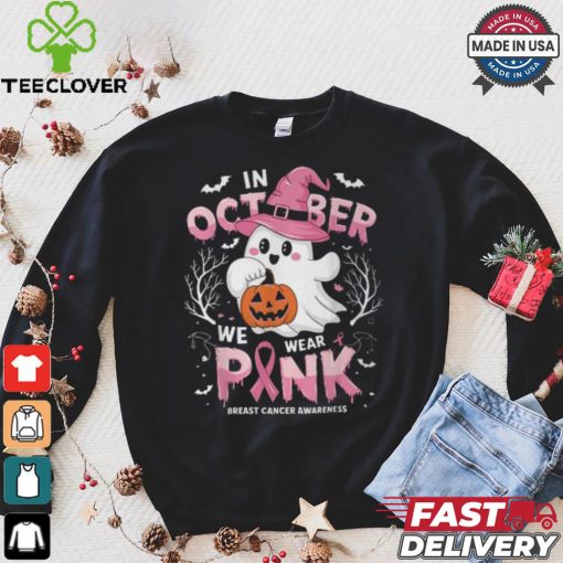 In October We Wear Pink Ghost Breast Cancer Awareness T Shirt