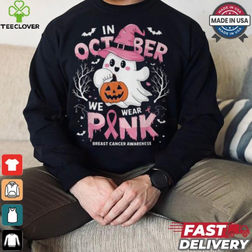 In October We Wear Pink Ghost Breast Cancer Awareness T Shirt