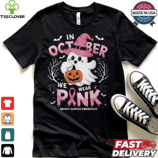 In October We Wear Pink Ghost Breast Cancer Awareness T Shirt