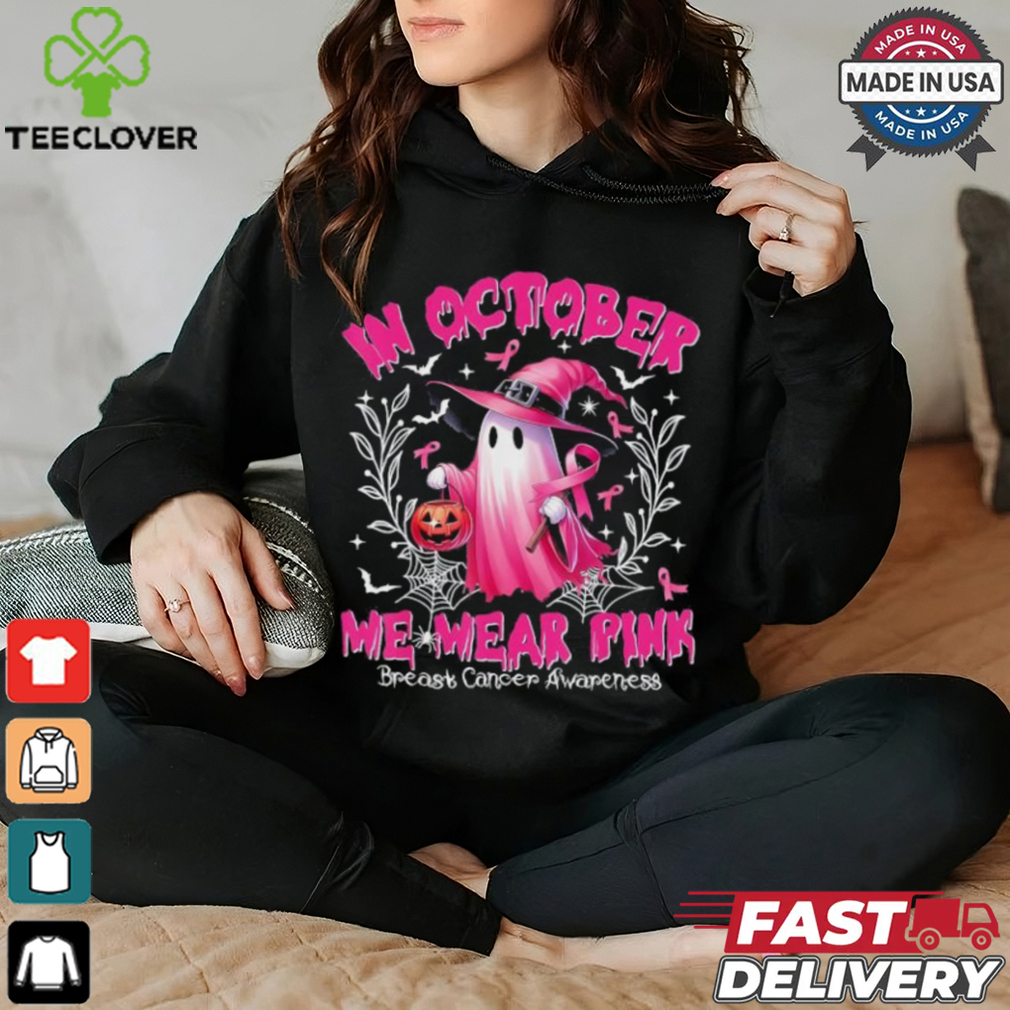 In October We Wear Pink Ghost Witch Breast Cancer Awareness Halloween 2024 T shirt In October We Wear Pink Ghost Witch Breast Cancer Awareness Halloween 2024 T shirt