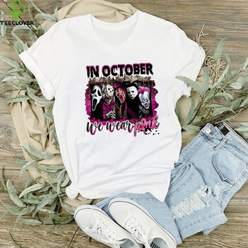 In October We Wear Pink Halloween Shirt, Horror Movies Character Shirt