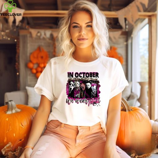 In October We Wear Pink Halloween Shirt, Horror Movies Character Shirt