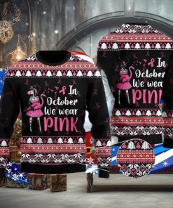 In Octorber We Wear Pink Flamingo Ugly Christmas Sweater Special Gift For Men Women