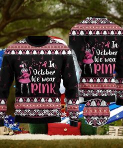 In Octorber We Wear Pink Flamingo Ugly Christmas Sweater Special Gift For Men Women