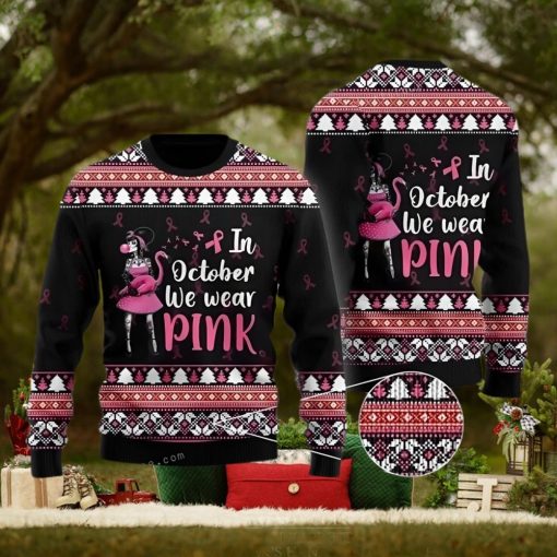 In Octorber We Wear Pink Flamingo Ugly Sweater