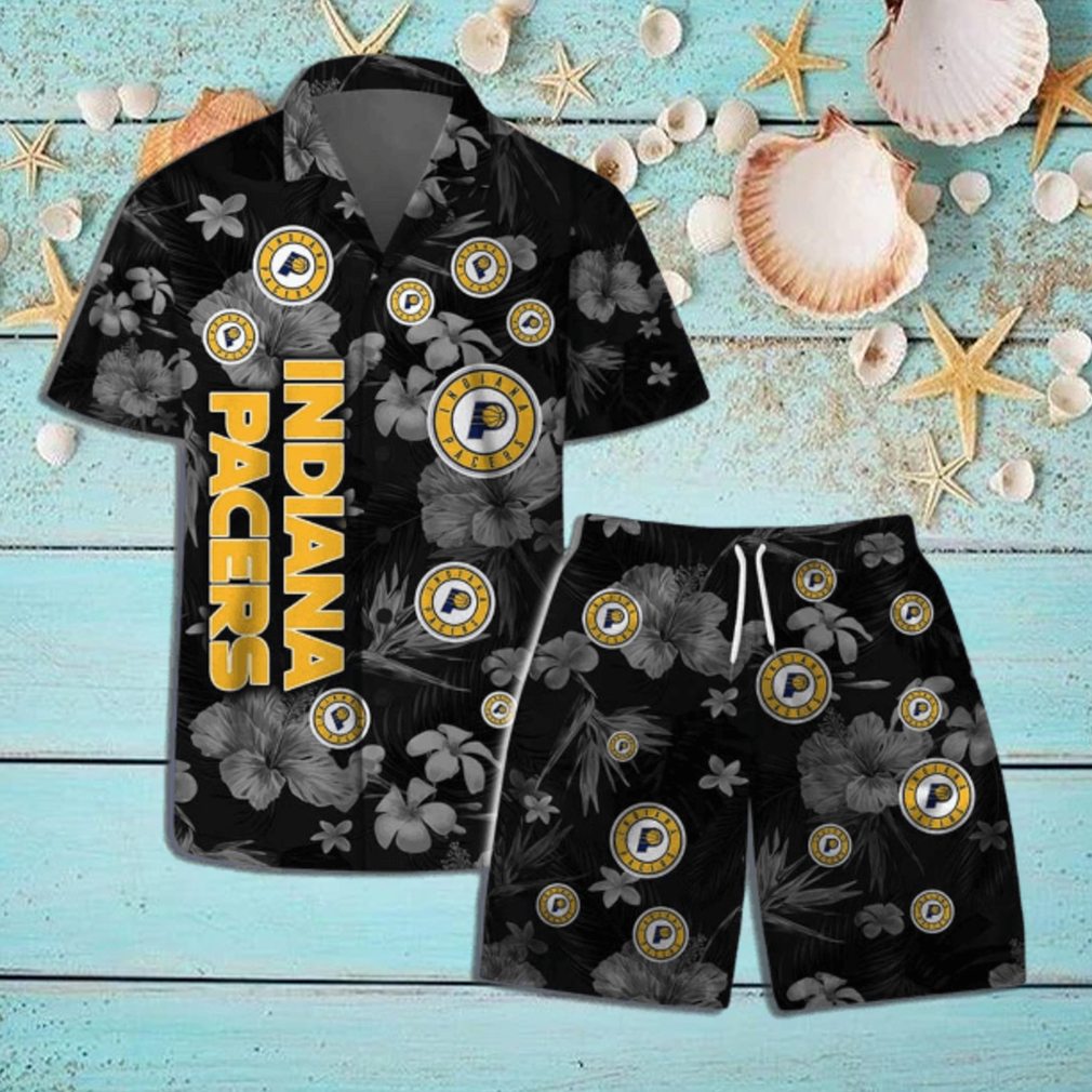 Indiana Pacers NBA Team Logo Floral Hawaiian Shirt & Short Vintage Design