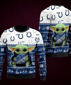 Indianapolis Colts Baby Yoda Blue Best Ugly Christmas Sweaters