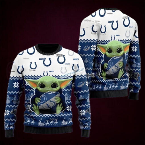 Indianapolis Colts Baby Yoda Blue Best Ugly Christmas Sweaters