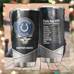 Indianapolis Colts Fan Facts Super Bowl Champions American NFL Football Team Logo Grateful Dead Skull Custom Name Personalized Tumbler Cup For Fan